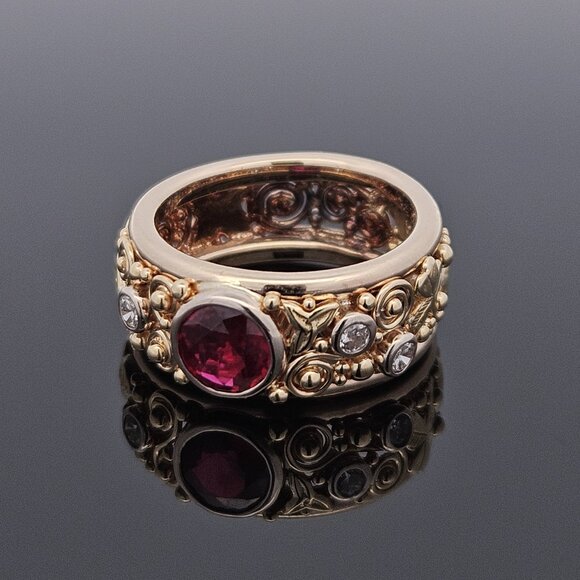 14KT Yellow Gold Diamond & Natural Ruby Walkers Celtic Jewelry Band Ring 5.5 - Picture 8 of 16
